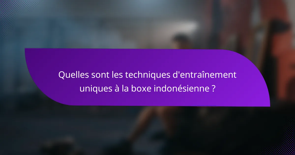 Quelles sont les techniques d'entraînement uniques à la boxe indonésienne ?