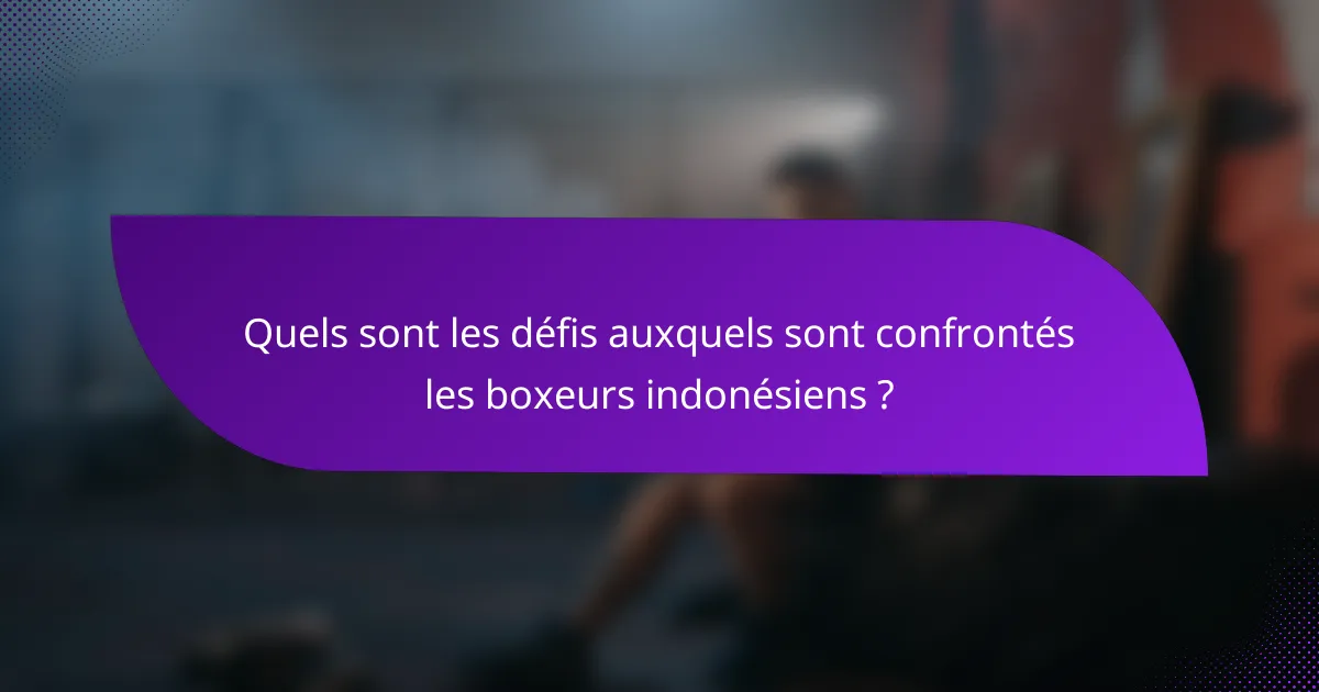 Quels sont les défis auxquels sont confrontés les boxeurs indonésiens ?